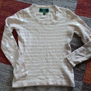 C. Wonder Tan White Striped Polka Dot Cashmere Wool Blend Sweater (S)